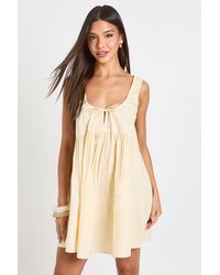 Boohoo - Tie Front Detail Mini Smock Dress - Lyst