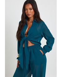 Boohoo - Chiffon Tie Front Shirt - Lyst