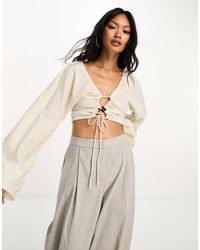ASOS - Long Sleeve Crinkle Top With Lace Up Lattice Detail - Lyst