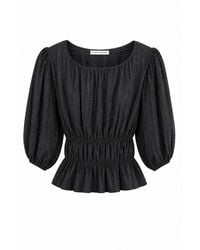 MixRay - Textured U Collar Three Quarter Sleeve Peplum Blouse - Lyst