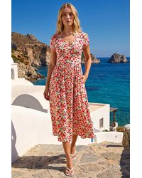 Roman - Floral Print Tea Midi Dress - Lyst