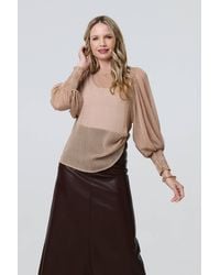 Izabel London - Mesh Fishnet Long Puff Sleeve Top - Lyst