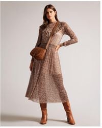 Ted Baker - Debbix Long Sleeve Midi Dress With Frill - Lyst