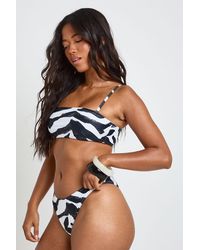 Boohoo - Zebra Print Essentials Detachable Strap Bandeau Bikini Top - Lyst