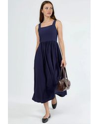 Busem - Solid Midi Dress With Square Collar - Lyst
