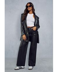 MissPap - High Waisted Wide Leg Leather Look Trouser - Lyst