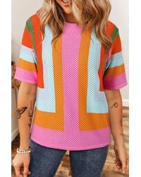 Azura Exchange - Multicolor Gestreept Gebreid T-shirt Met Korte Mouwen - Lyst