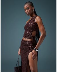 ASOS - Co-Ord Sequin One Shoulder Top With Ruched Cut Out - Lyst