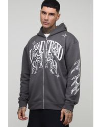 BoohooMAN - Tall Oversized Zip Through Limited Graphic Hoodie - Lyst