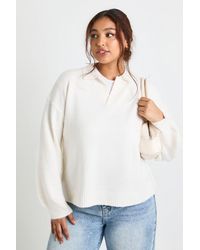 Boohoo - Plus Collared V Neck Knit Top - Lyst