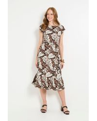Wallis - Tropical Jersey Belted Midi Dress - Lyst