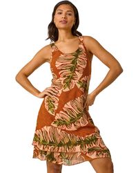 Roman - Leaf Print Double Layer Dress - Lyst