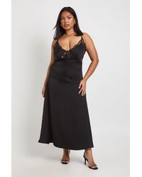Boohoo - Plus Satin Lace Cup Detail Midaxi Dress - Lyst