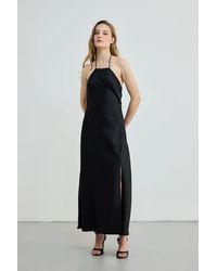GUSTO - Halter Neck Satin Long Dress - Lyst