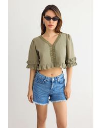 Hiccup - Cropped V-Neck Ruffled Blouse - Lyst