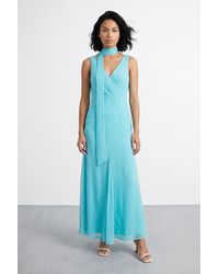 Warehouse - V Neck Scarf Detail Maxi Dress - Lyst