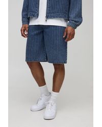 BoohooMAN - Regular Pinstripe Denim Jorts - Lyst