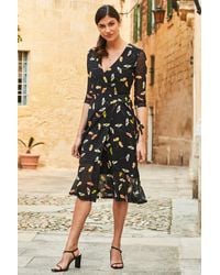 Sosandar - Floral Print Mesh Wrap Midi Dress - Lyst