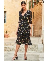 Sosandar - Floral Print Mesh Wrap Midi Dress - Lyst