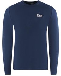 EA7 - Large Back Logo Long Sleeved Navy Blue T-shirt - Lyst