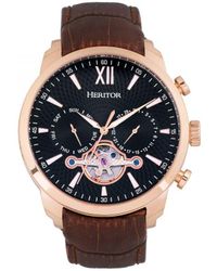 Heritor - Arthur Semi-Skeleton Leather-Band Watch W/ Day/Date - Lyst