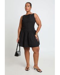 Boohoo - Plus Boat Neck Button Down Detail Skater Mini Dress - Lyst