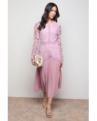 Oasis - Lace Bodice Pleated Skirt Long Sleeve Midi Dress - Lyst