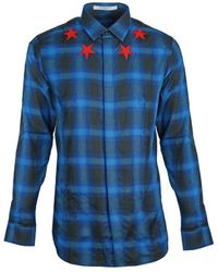 Givenchy - Blauw Geruit Overhemd Met Sterrendetail - Lyst