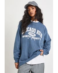 Boohoo - Chicago Print Washed Oversized Sweatshirt - Lyst