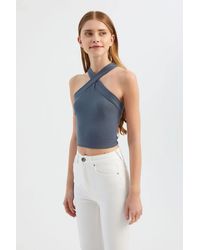Hiccup - Halter Neck Cross Front Crop Top - Lyst