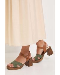 Oasis - Bethany Faux Suede Cross Over Stacked Heeled Sandals - Lyst