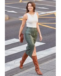 Sosandar - Khaki Leather Utility Pencil Skirt - Lyst