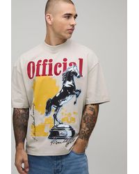 BoohooMAN - Stone Oversized Boxy Horse Graphic T-Shirt - Lyst