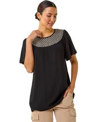 Roman - Mono Print Crochet Neck Top - Lyst