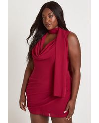 Boohoo - Plus Chiffon Cowl Neck Sleeveless Scarf Mini Dress - Lyst