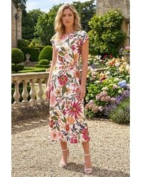 Roman - Floral Print Wrap Twist Midi Dress - Lyst