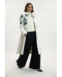 Karen Millen - Brushed Wool Placed Embroidery Tailored Midi Coat - Lyst
