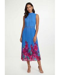 Wallis - Petite Floral Lace Insert Pleated Midi Dress - Lyst