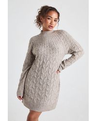Boohoo - Cable Detail High Neck Knitted Mini Dress - Lyst