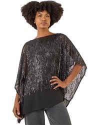 Roman - Sequin Mesh Chiffon Hem Top - Lyst