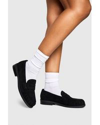 Boohoo - Faux Suede Basic Ruched Loafers - Lyst