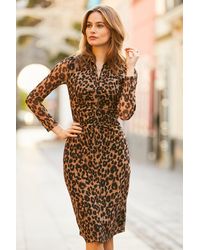 Sosandar - Leopard Print Mesh Shirt Jersey Dress - Lyst
