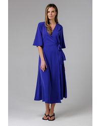 French Connection - V- Neck Bell Sleeve Wrap Tie Crepe Midi Dress - Lyst