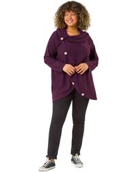 Roman - Curve Cowl Neck Button Wrap Top - Lyst