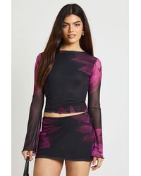 Boohoo - Floral Printed Mesh Flare Sleeve Scoop Back Top - Lyst