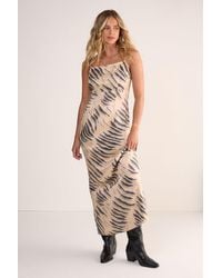 Nasty Gal - Premium Satin Tiger Cowl Back Strappy Maxi Dress - Lyst