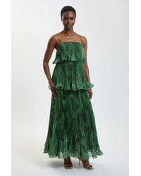 Karen Millen - Petite Spot Print Pleated Slub Organdie Peplum Woven Maxi Dress - Lyst