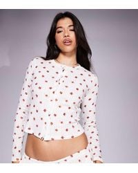 Kaiia - Exclusive Cropped Button Through Pointelle Pyjama Top Co-Ord - Lyst