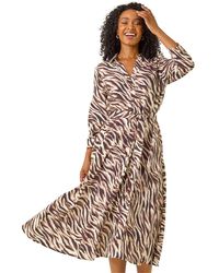 Roman - Petite Animal Print Midi Shirt Dress - Lyst