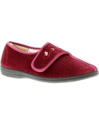 Dr Keller - Ladies Velvet Touch/Close Fastening Comfort Slipper Contrast Embroidery To Vamp Natural Faux Fur Plu - Lyst